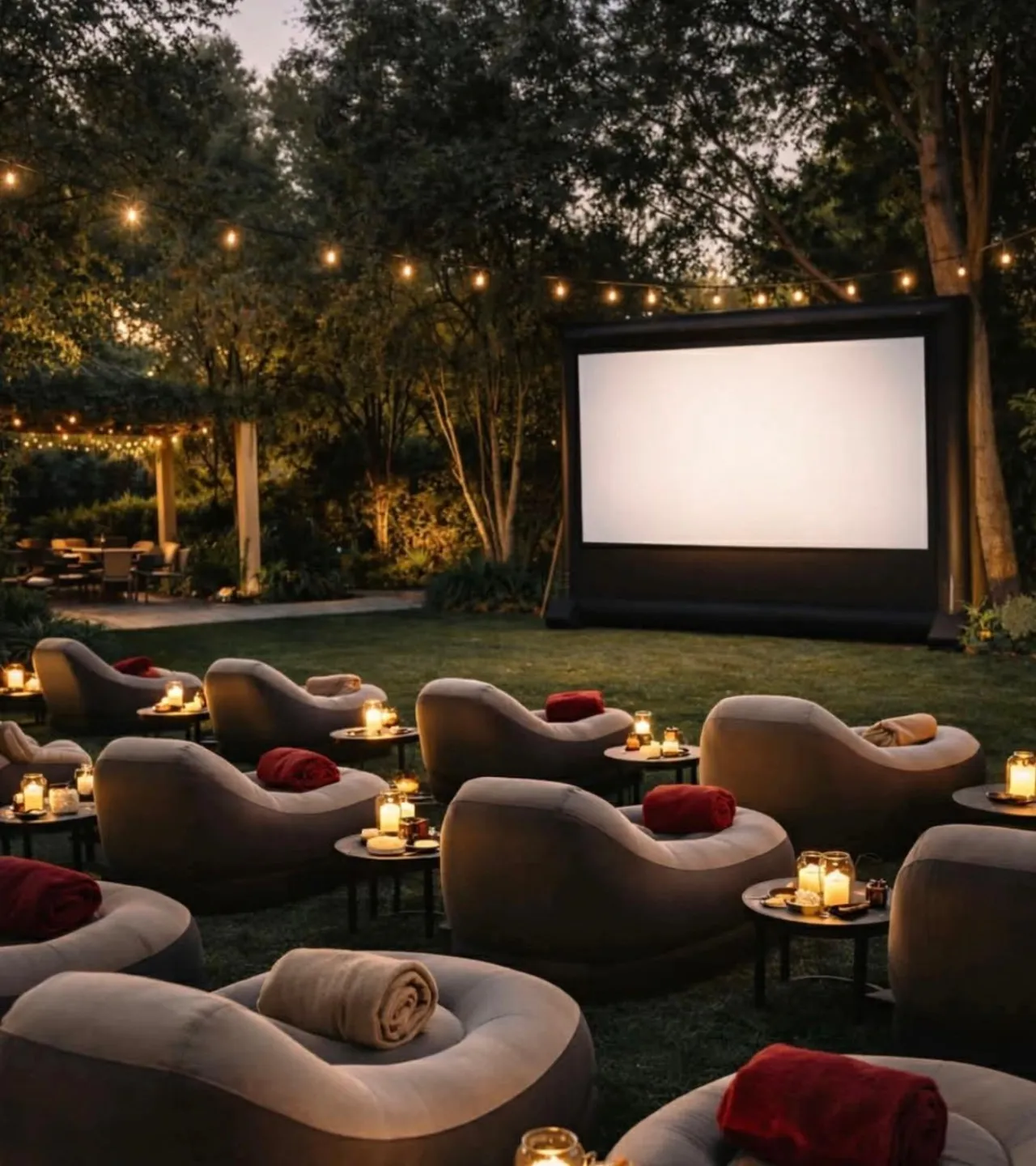 Backyard movie night setup in New Hampshire